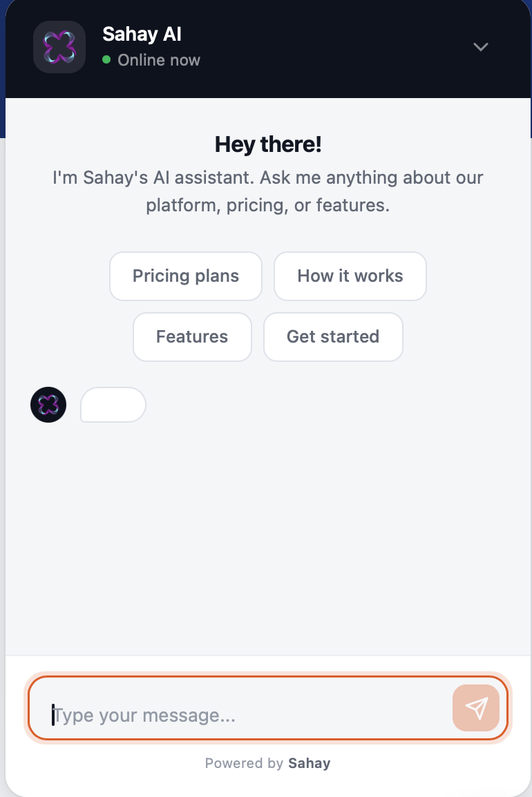 Sahay AI chatbot widget on a website