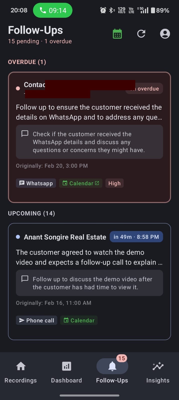 AI follow-up suggestions with timing