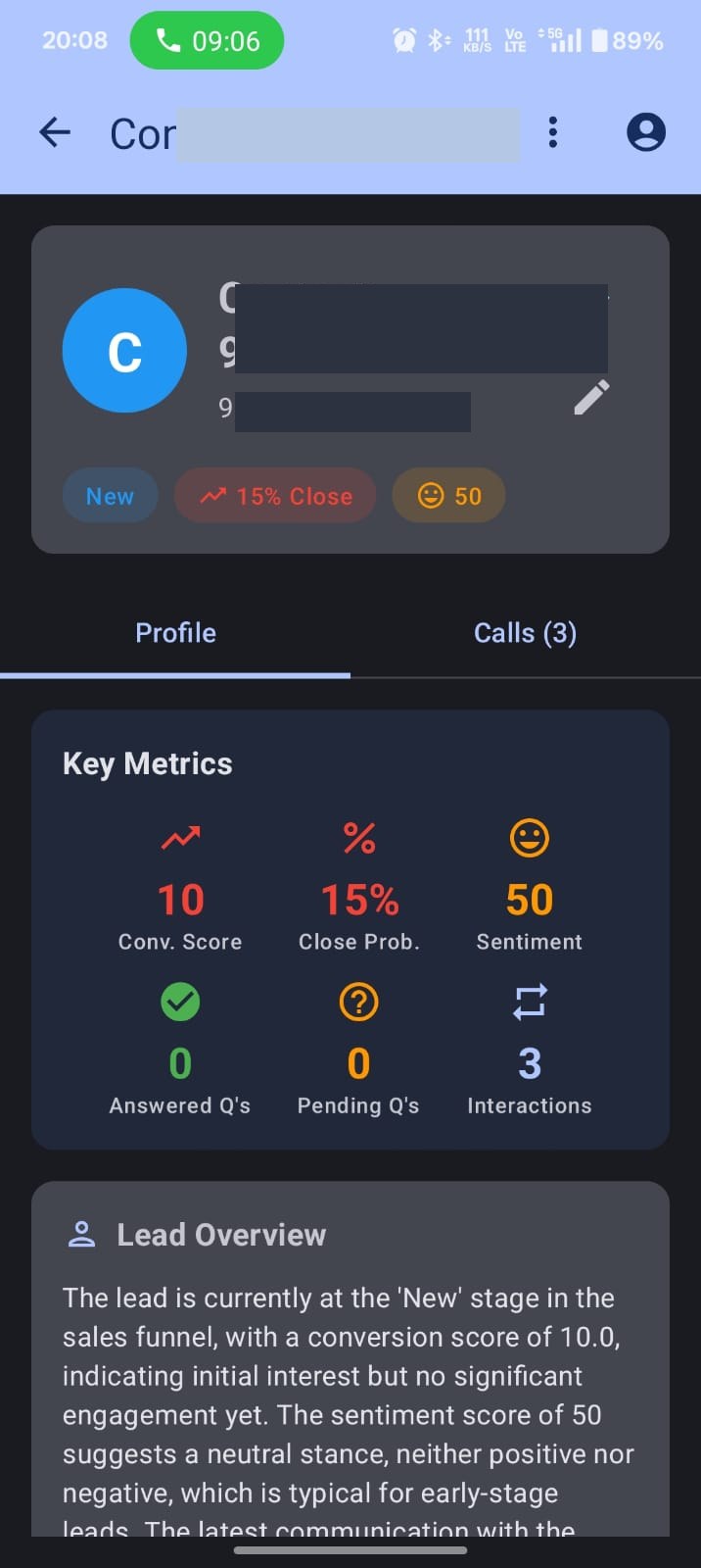Call transcript with sentiment analysis